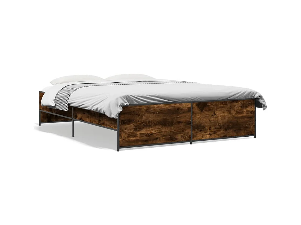 Lit double chêne fumé 160x200 cm bois d'ingénierie et métal FR16206