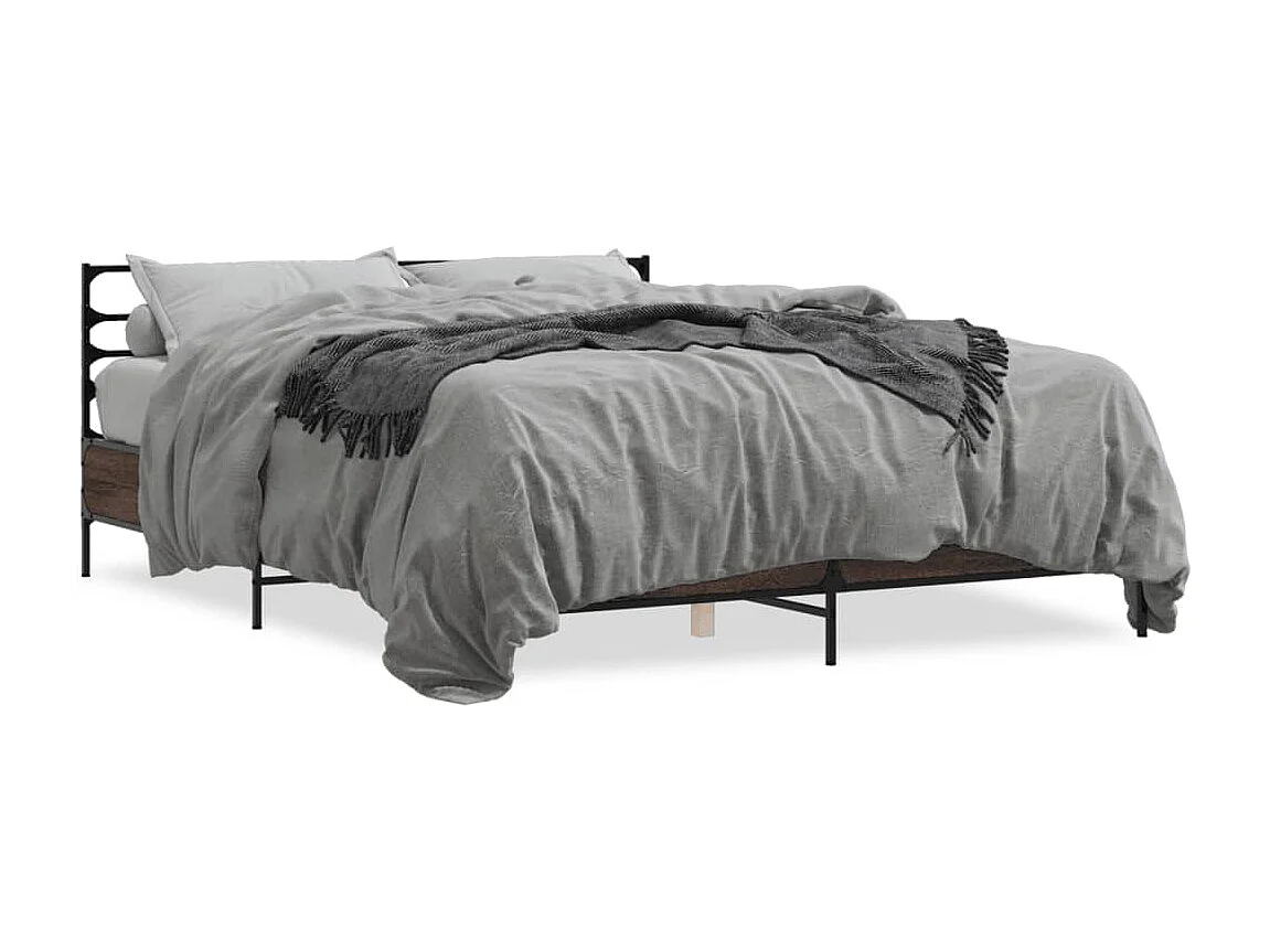 Lit double chêne marron 160x200 cm bois d'ingénierie et métal FR50851