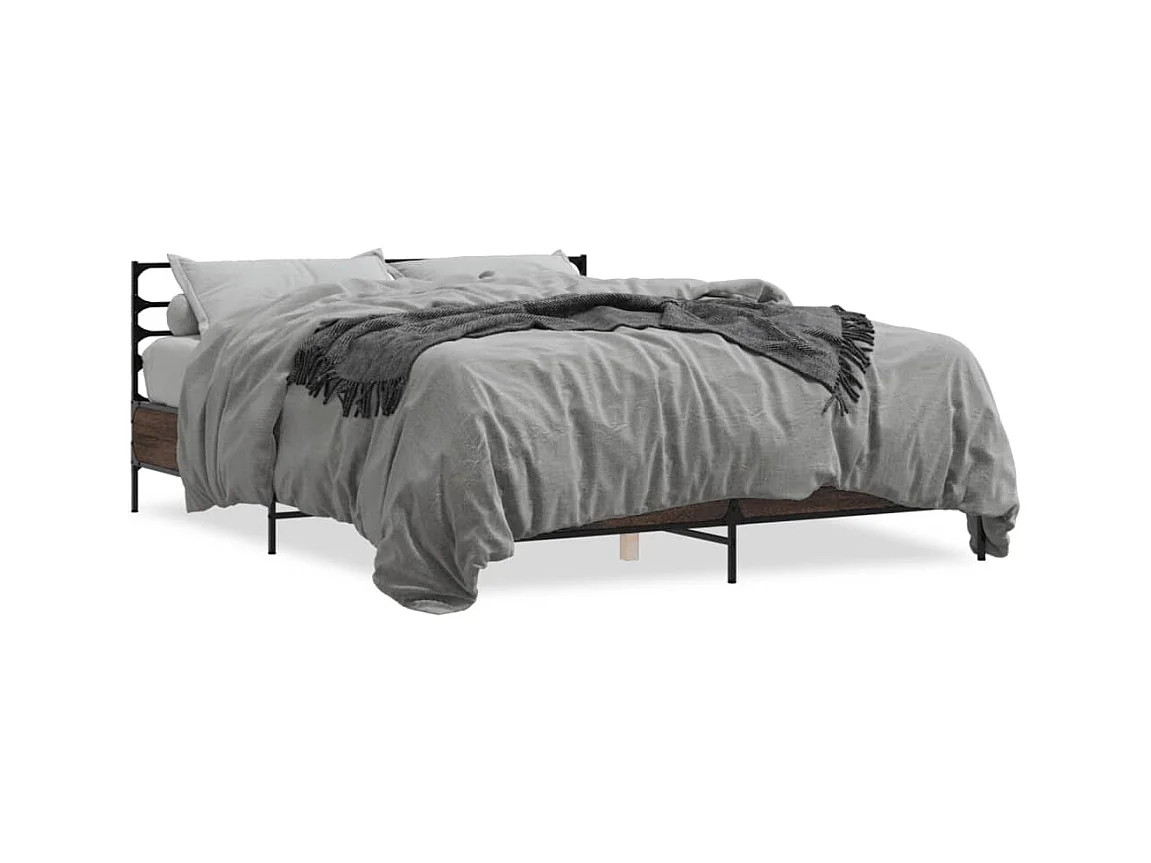 Lit double chêne marron 160x200 cm bois d'ingénierie et métal FR50851