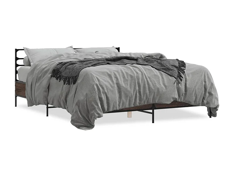 Bedframe bewerkt hout metaal bruin eikenkleur 160x200 cm BE746588