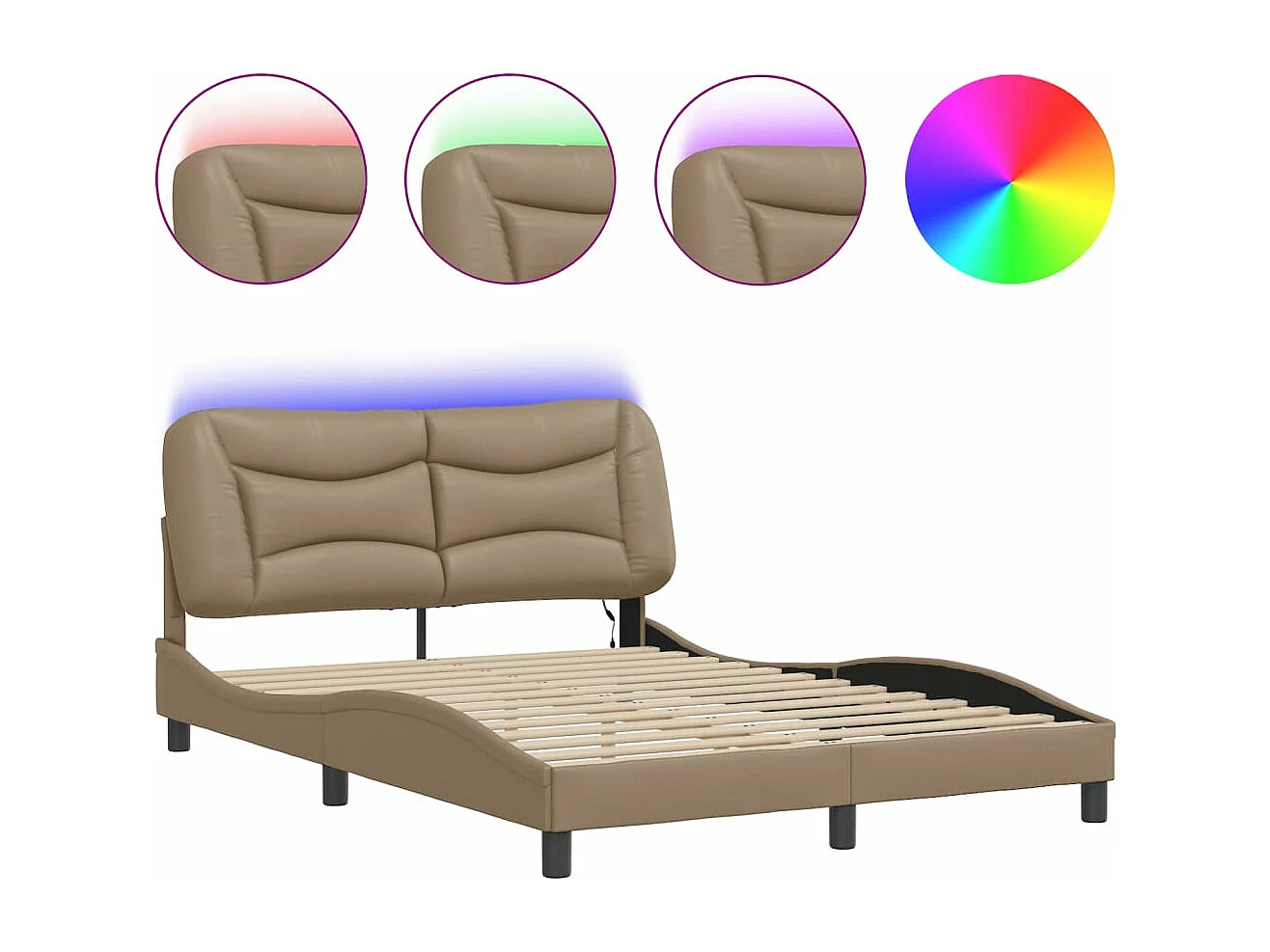 Cama matrimonial- 140x190 cm con LED cuero sintético capuchino ES249745