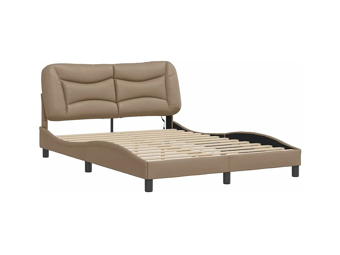 Cama c/ luzes LED 140x190 cm couro artif. cappuccino PT456730