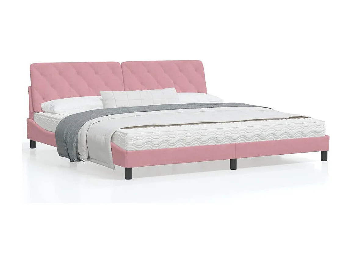 Lit double + tête de lit Rose 200x200 cm Velours FR26914