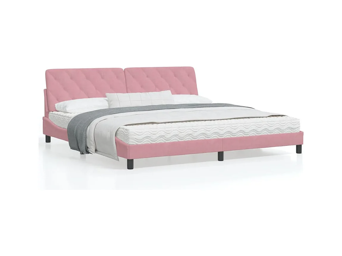 Lit double + tête de lit Rose 200x200 cm Velours FR26914