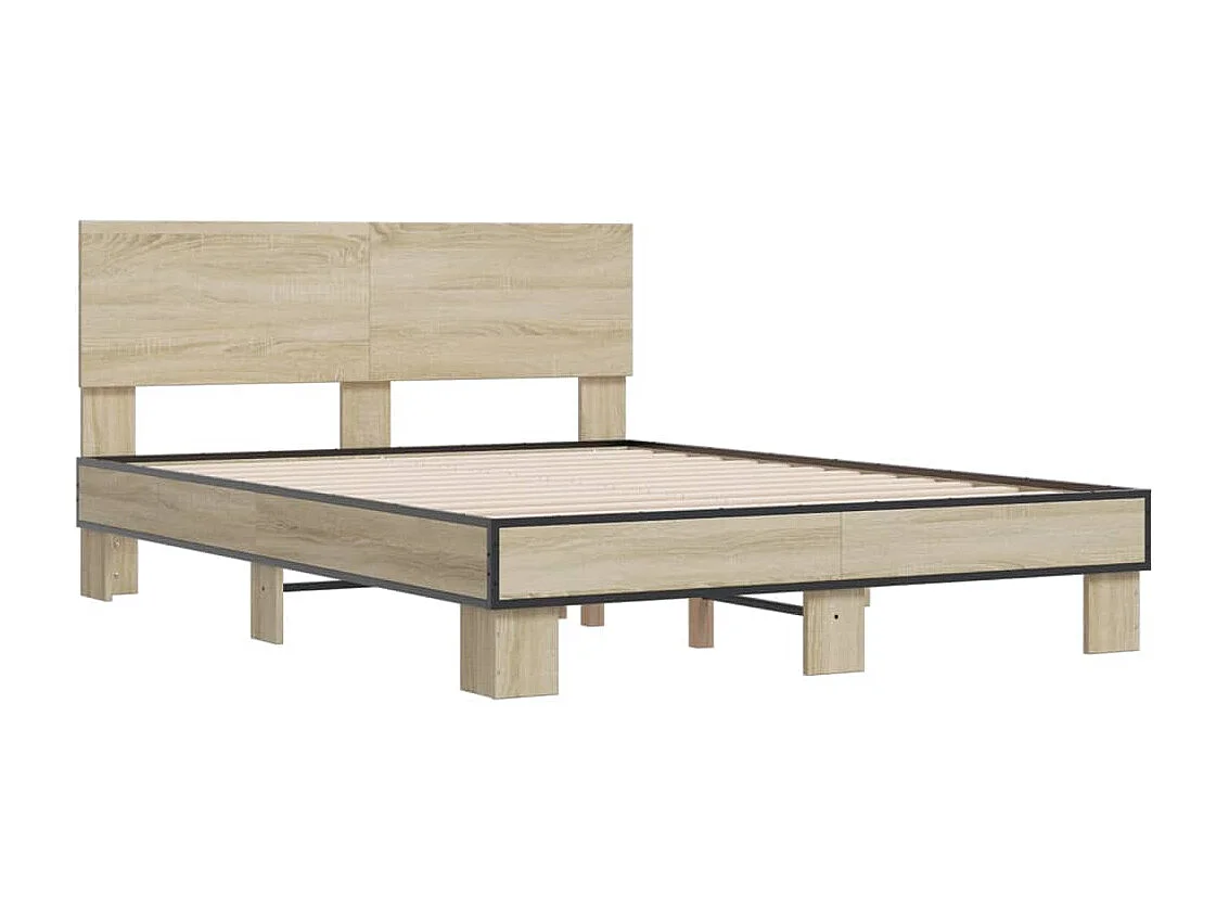 Lit double chêne sonoma 140x190 cm bois d'ingénierie et métal FR22876