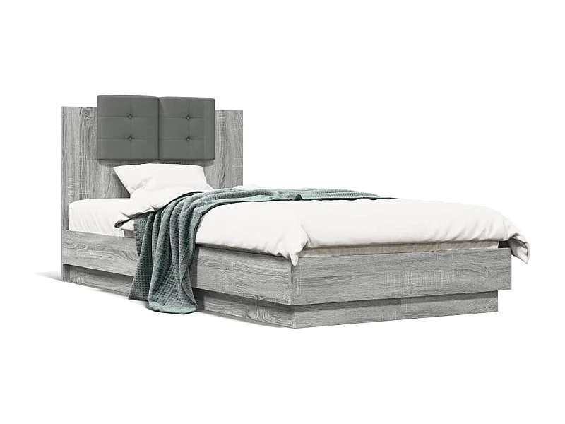 Cama c/ cabeceira/luzes LED 75x190 cm cinza sonoma PT440503