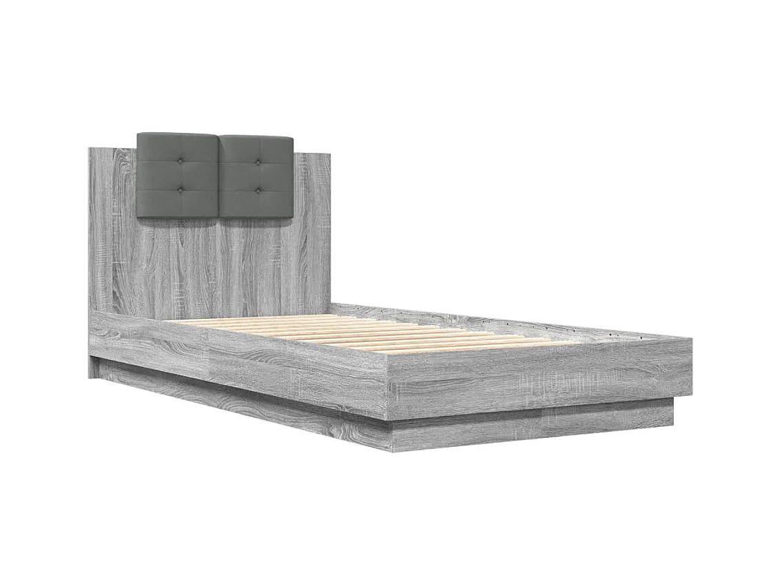 Lit simple tête de lit et lumières LED sonoma gris 75x190 cm FR79052