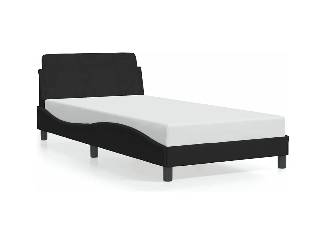 Lit simple + tête de lit Noir 100x200 cm Velours FR55969