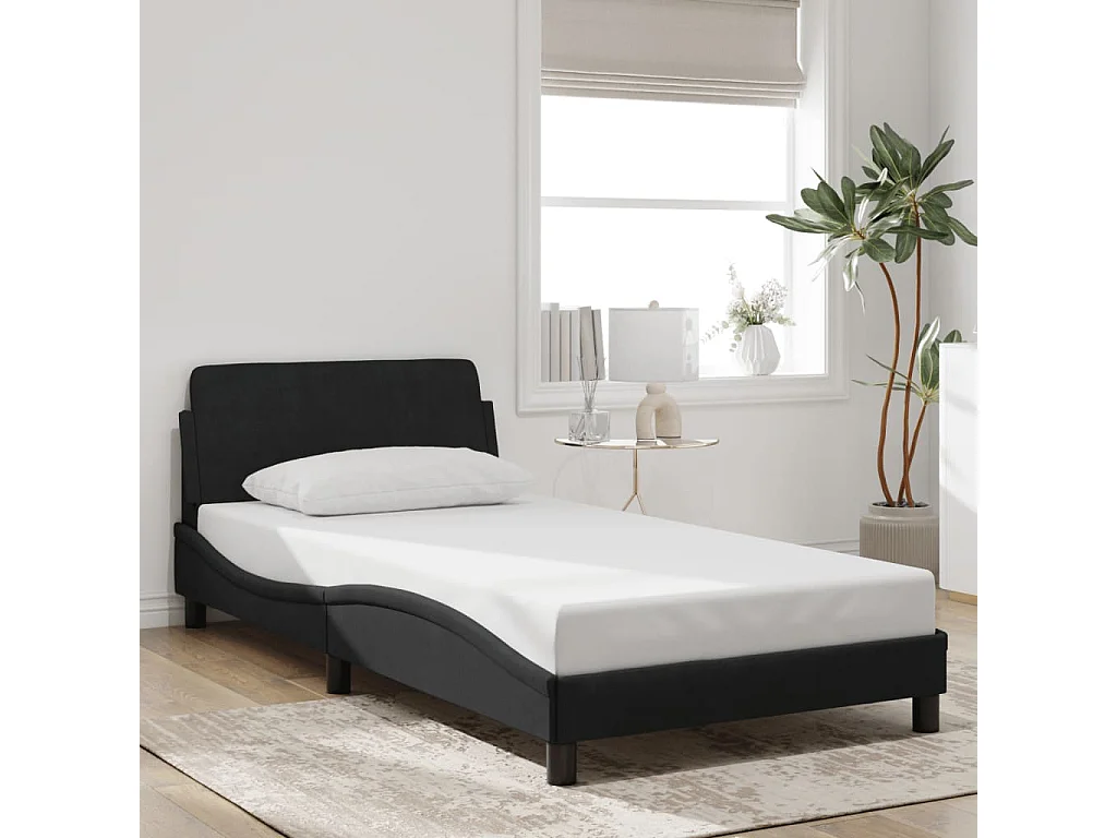 Cama c/ cabeceira 100x200 cm veludo preto PT646789