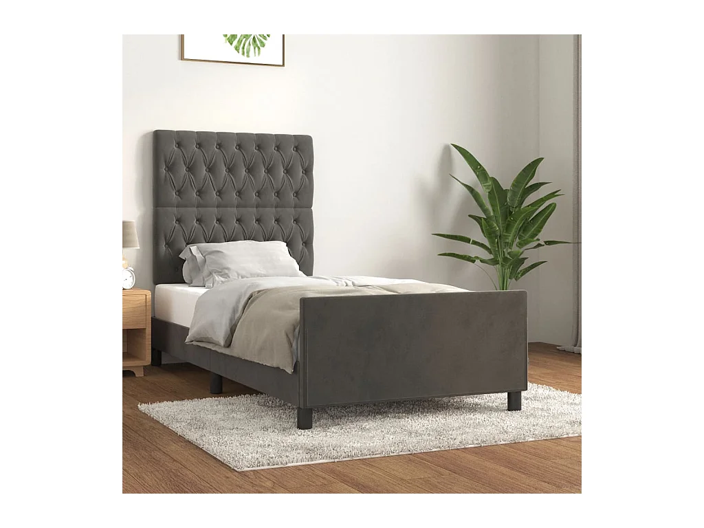 Lit simple + tête de lit Gris foncé 90x190 cm Velours FR62077