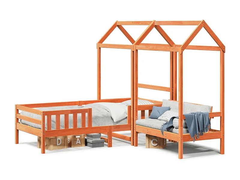 Set de cama y banco con techo madera de pino marrón 100x200 cm ES603371