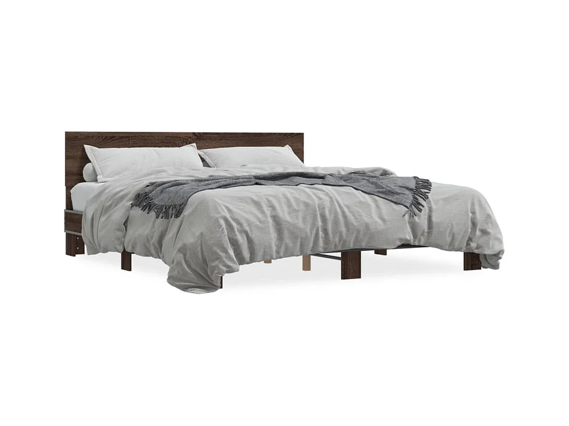 Lit double chêne marron 200x200 cm bois d'ingénierie et métal FR65629