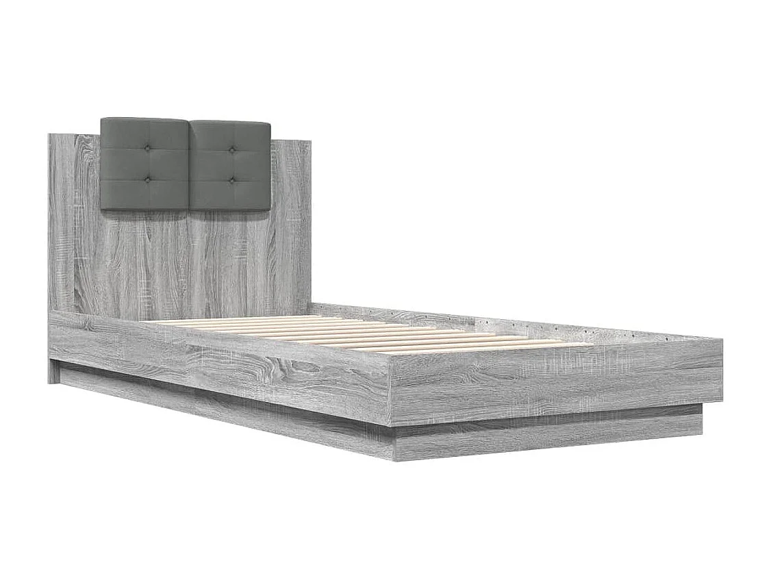 Lit simple tête de lit et lumières LED sonoma gris 90x200 cm FR43708