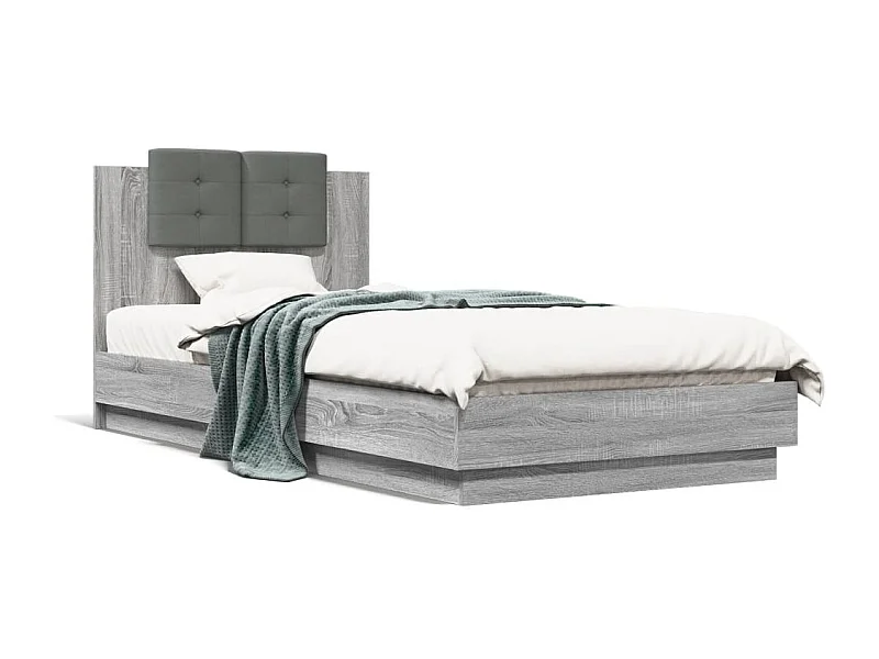 Lit simple tête de lit et lumières LED sonoma gris 90x200 cm FR43708