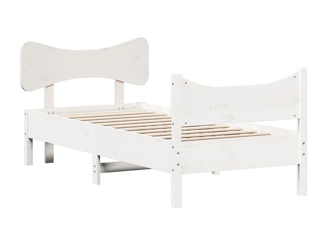 Lit simple + tête de lit blanc 75x190cm bois de pin massif FR82664