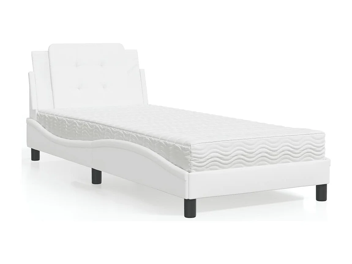 Cama com colchão 90x200 cm couro artificial branco PT868112