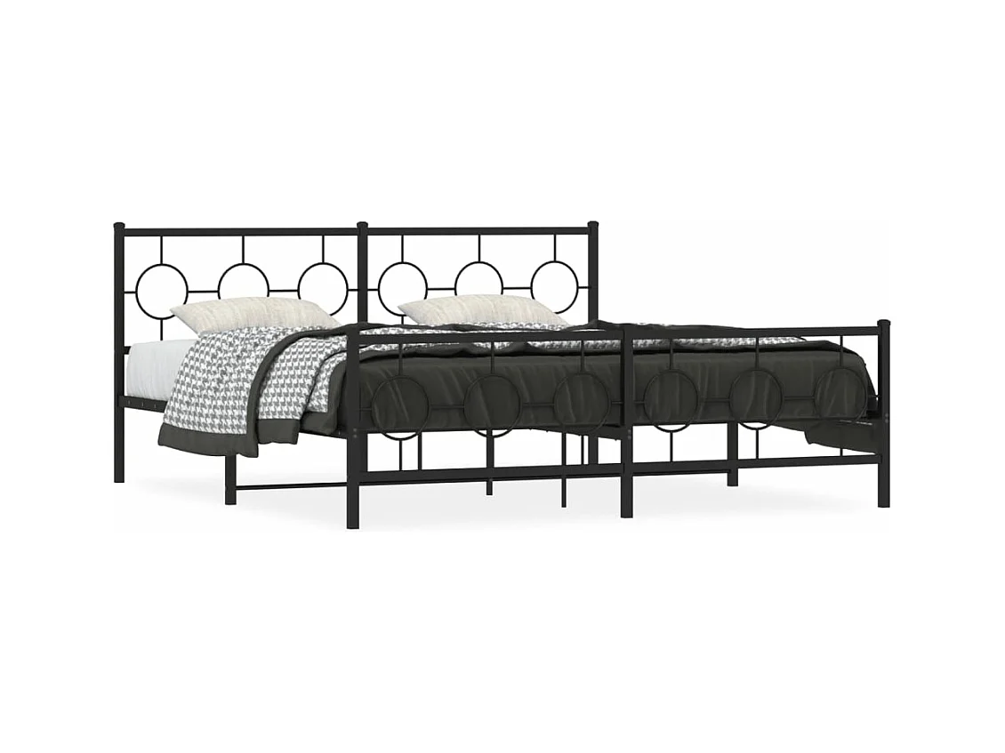 Lit double métal + tête de lit/pied de lit noir 183x213 cm FR42241