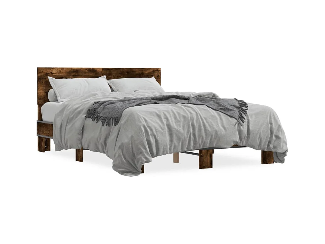 Lit double chêne fumé 140x200 cm bois d'ingénierie et métal FR68479