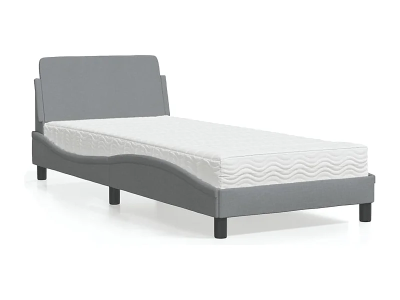 Lit adulte + matelas gris clair 90x190 cm tissu FR15729