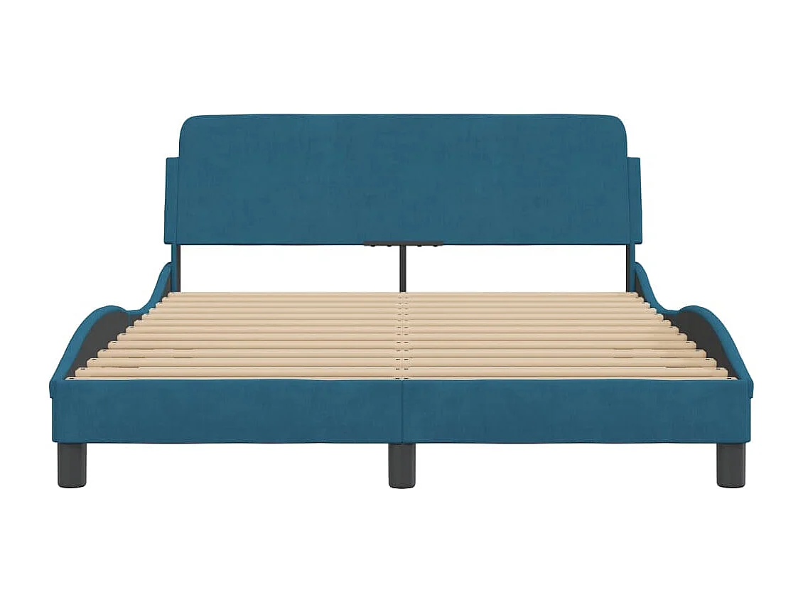 Lit double + tête de lit bleu 140x200 cm velours FR27269