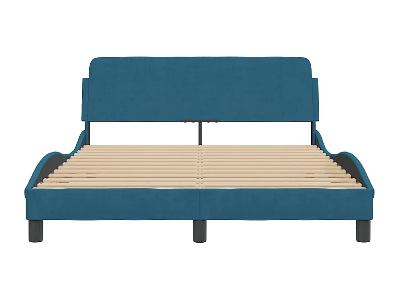 Lit double + tête de lit bleu 140x200 cm velours FR27269