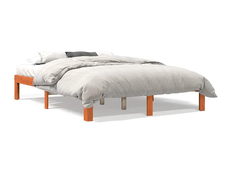 Lit double cire marron 140x190 cm bois de pin massif FR65001