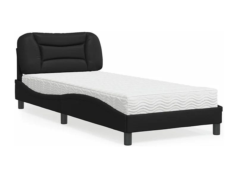Cama 90x190 cm con colchón cuero sintético negro ES320082