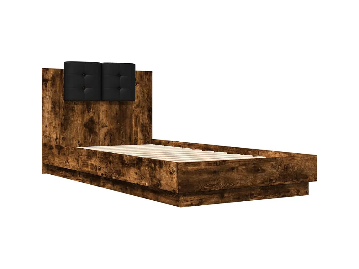 Lit simple tête de lit et lumières LED chêne fumé 75x190 cm FR10085