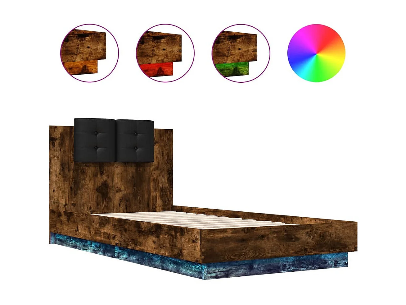 Bedframe met hoofdbord en LED gerookt eikenkleurig 75x190 cm BE811258