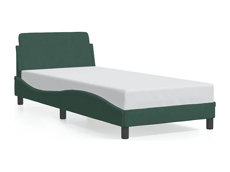 Lit simple + tête de lit Vert foncé 90x190 cm Velours FR91604