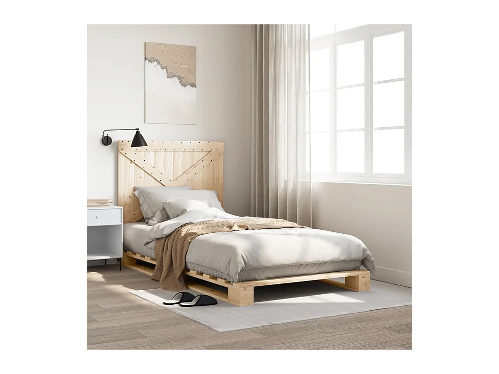 Bedframe met hoofdbord massief grenenhout 100x200 cm BE672353