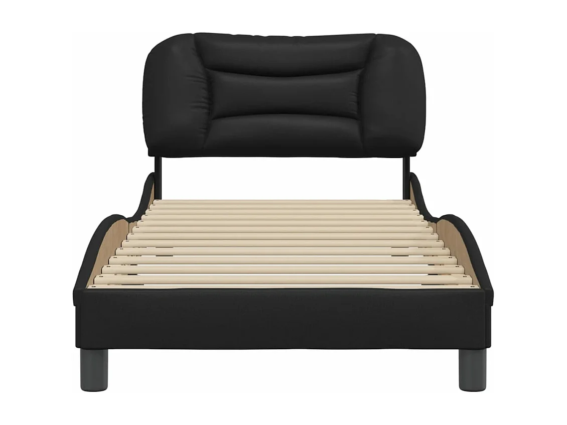 Cama c/ cabeceira couro artificial 80x200 cm preto PT833599