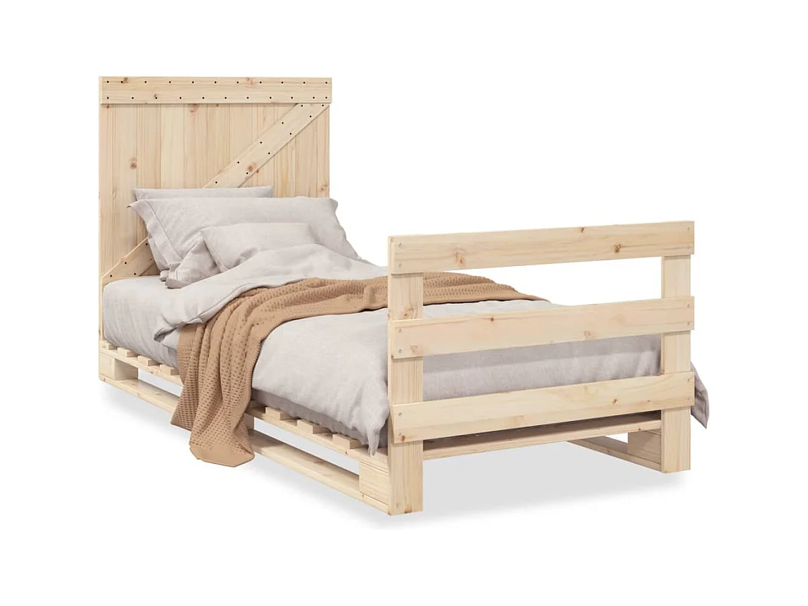 Lit simple + tête de lit 90x200 cm bois de pin massif FR61470