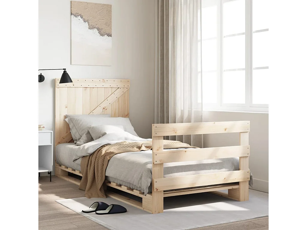 Cama individual- 90x200 cm con cabecero madera maciza de pino ES276055