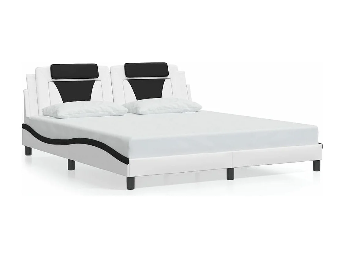 Cama individual- con cabecero cuero sintético blanco y negro ES403260