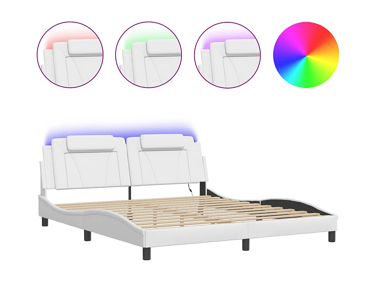 Lit double avec lumières LED noir 180x200 cm similicuir FR95349