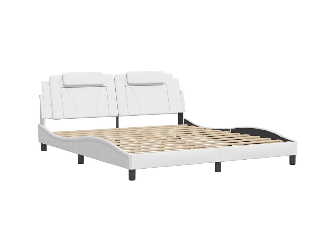 Cama c/ luzes LED 180x200 cm couro artificial branco PT221023