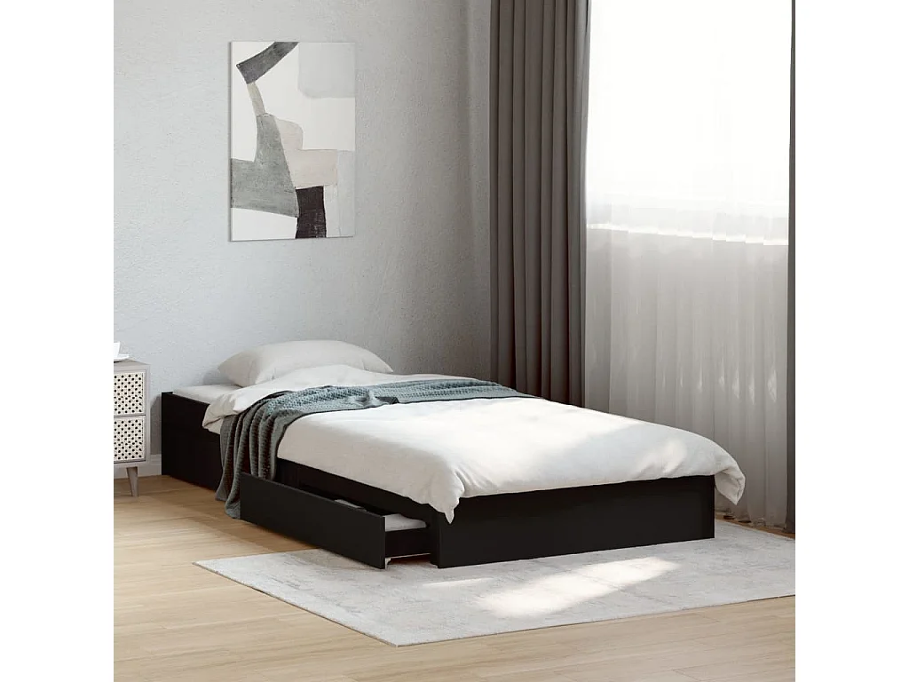 Lit simple avec tiroirs noir 100x200 cm bois d'ingénierie FR91489