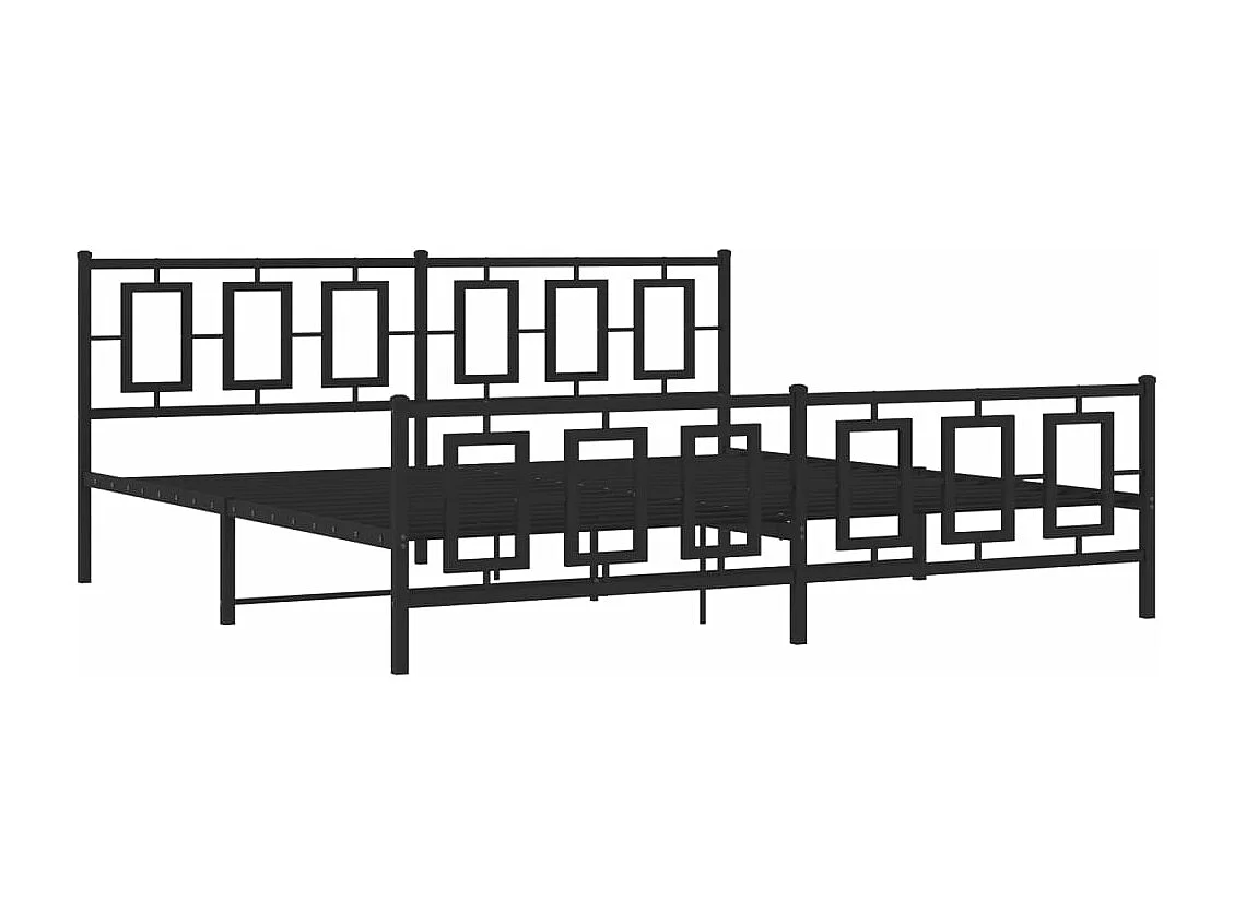 Lit double métal + tête de lit/pied de lit noir 193x203 cm FR51071