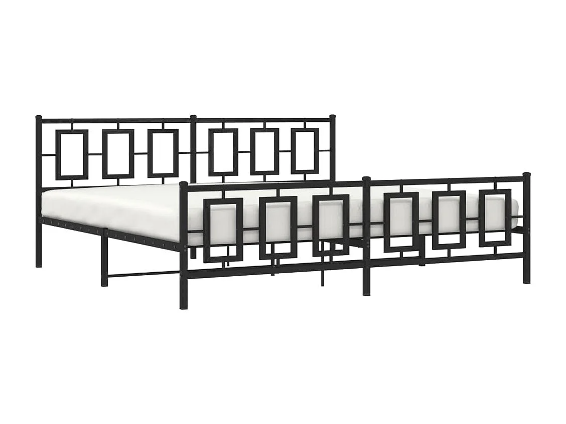 Lit double métal + tête de lit/pied de lit noir 193x203 cm FR51071