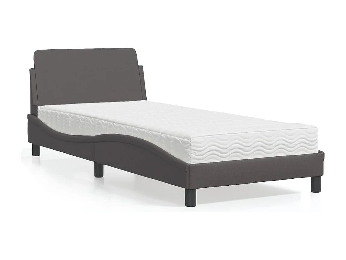 Lit adulte + matelas gris 80x200 cm similicuir FR22141