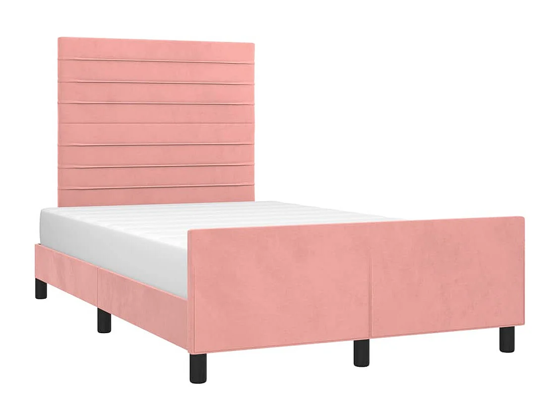 Lit double + tête de lit rose 120x190 cm velours FR44119