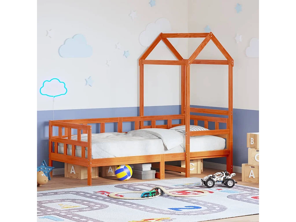 Sofá cama con techo madera maciza pino marrón cera 90x200 cm ES805243