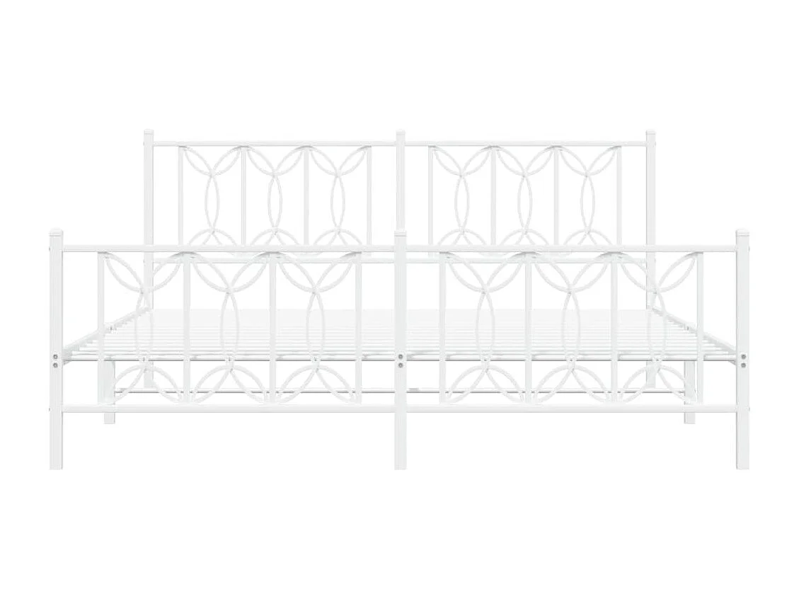 Lit double métal + tête de lit/pied de lit blanc 183x213cm FR18480