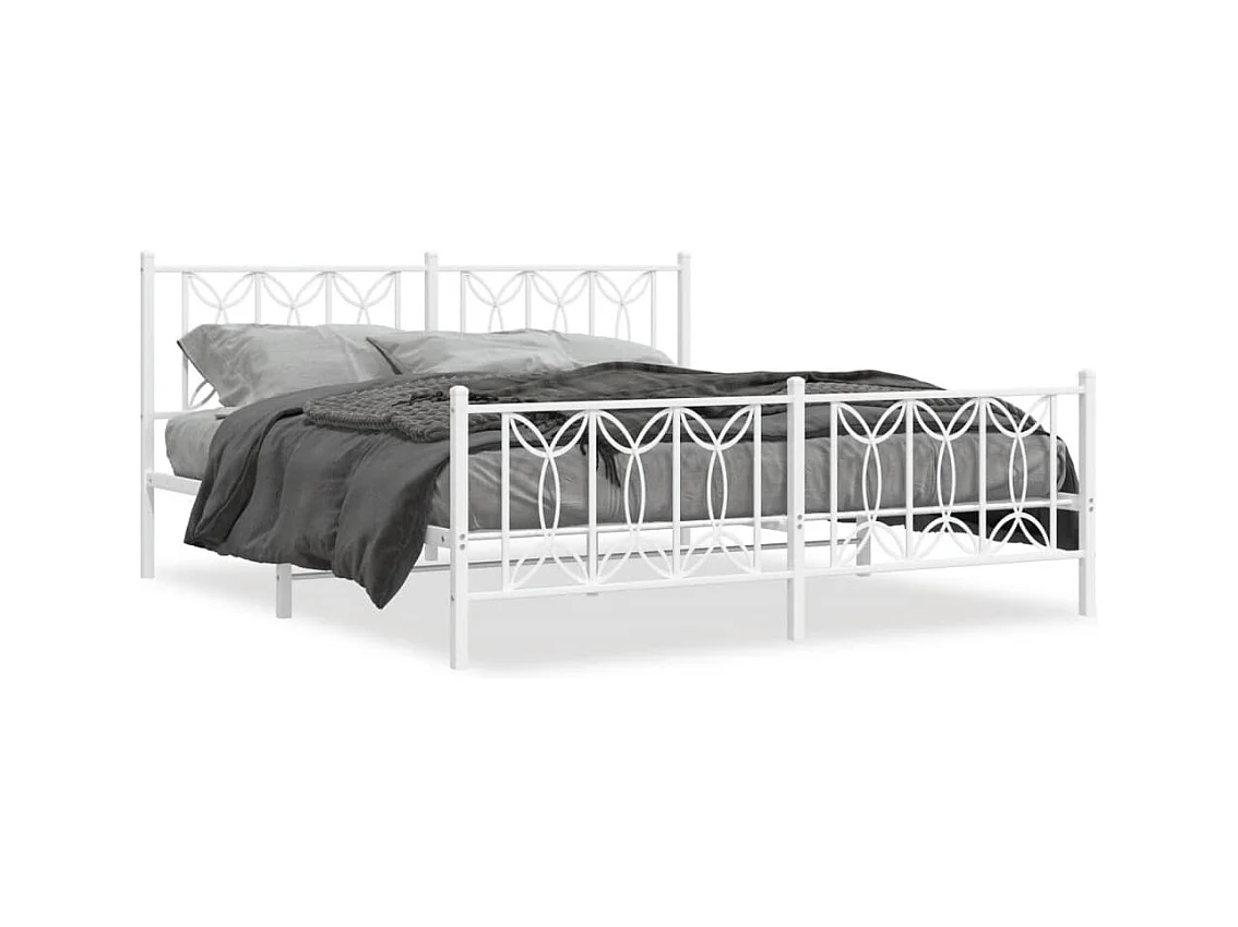 Lit double métal + tête de lit/pied de lit blanc 183x213cm FR18480