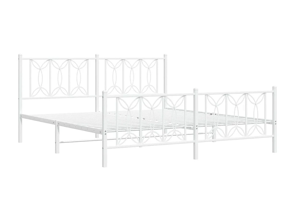 Lit double métal + tête de lit/pied de lit blanc 183x213cm FR18480