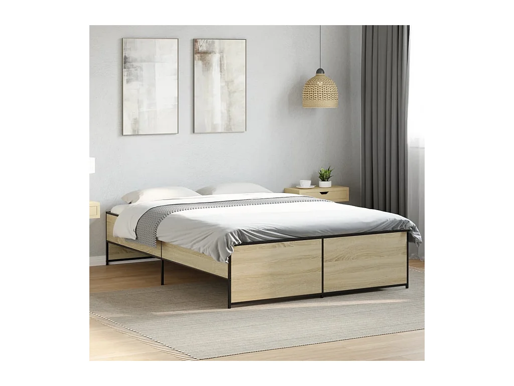Lit double chêne sonoma 120x190 cm bois d'ingénierie et métal FR66255