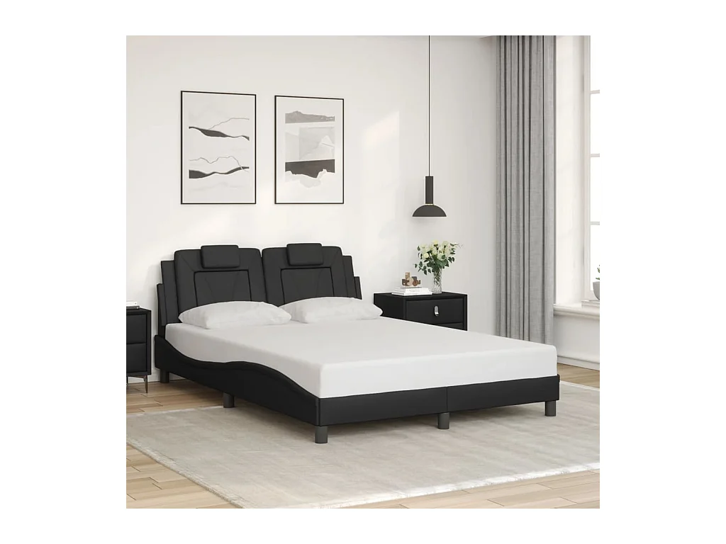 Lit double + tête de lit Noir 140x190 cm Similicuir FR99848