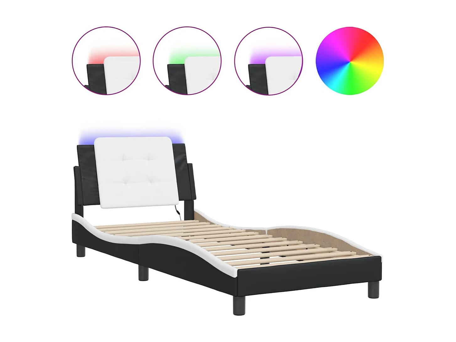 Lit simple avec lumières LED noir blanc 100x200 cm similicuir FR13412