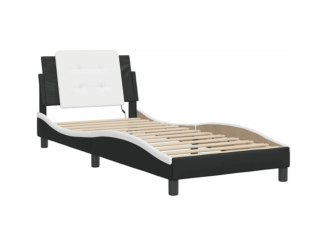 Bedframe met LED-verlichting kunstleer zwart en wit 100x200 cm BE652682